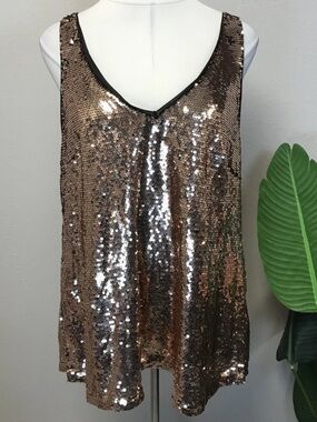 City Chic Bronze Razzle Dazzle Sequin Camisole - Size 22